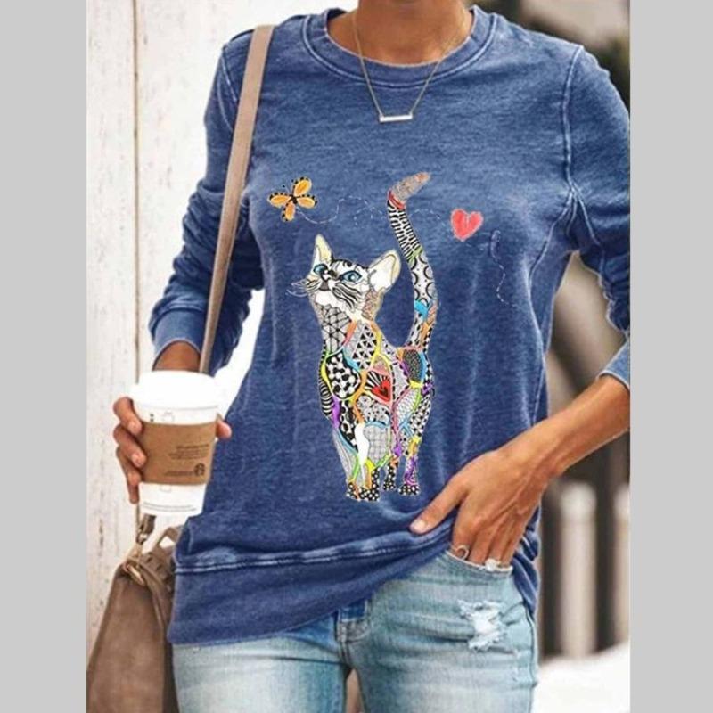 QICED Women's Fashion Casual Long Sleeve O-Neck Blouses & Shirts