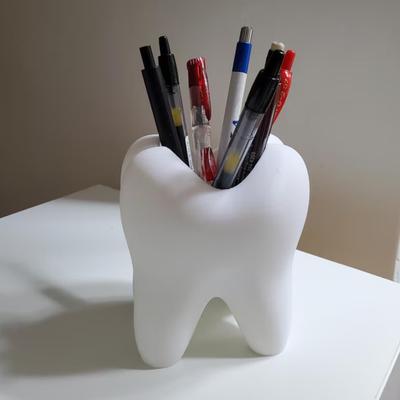Yousheng Toothbrush Stand High Durability Large Capacity Tooth-shaped Multipurpose Toothpaste Stationery Container Desk Organizer