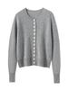 Cashmere Women's Round Neck Cardigan - 2026 Autumn/Winter, Single-Breasted, Solid Color, Versatile, Warm Outerwear.