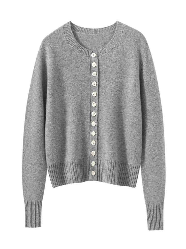 Cashmere Women's Round Neck Cardigan - 2026 Autumn/Winter, Single-Breasted, Solid Color, Versatile, Warm Outerwear.
