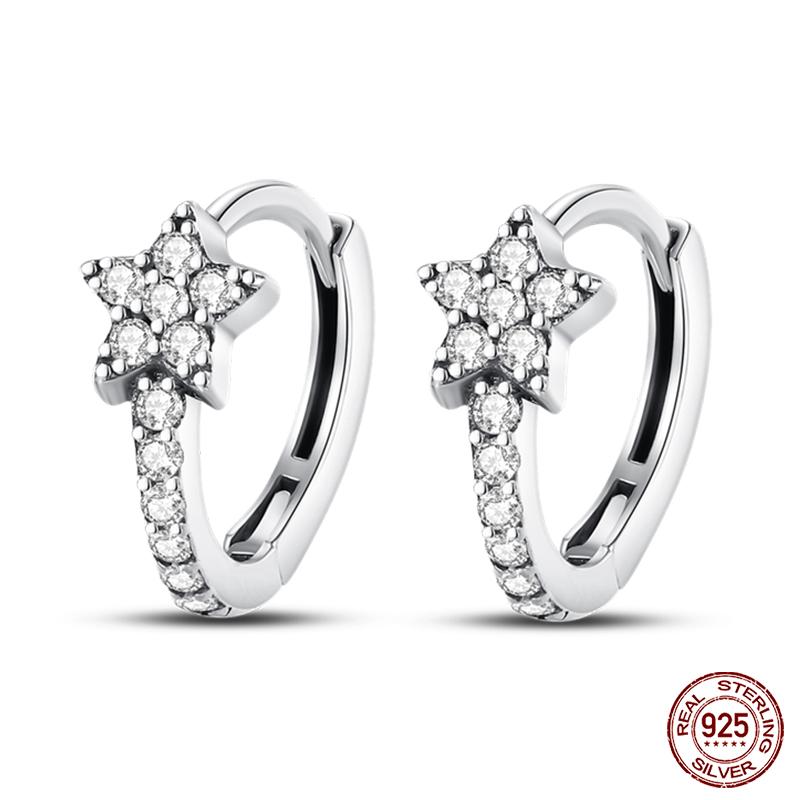 100% 925 Sterling Silver Rose Gold Heart Geometric Pave CZ Hoop Earrings For Women Wedding Engagement Birthday Jewelry Gift 2023