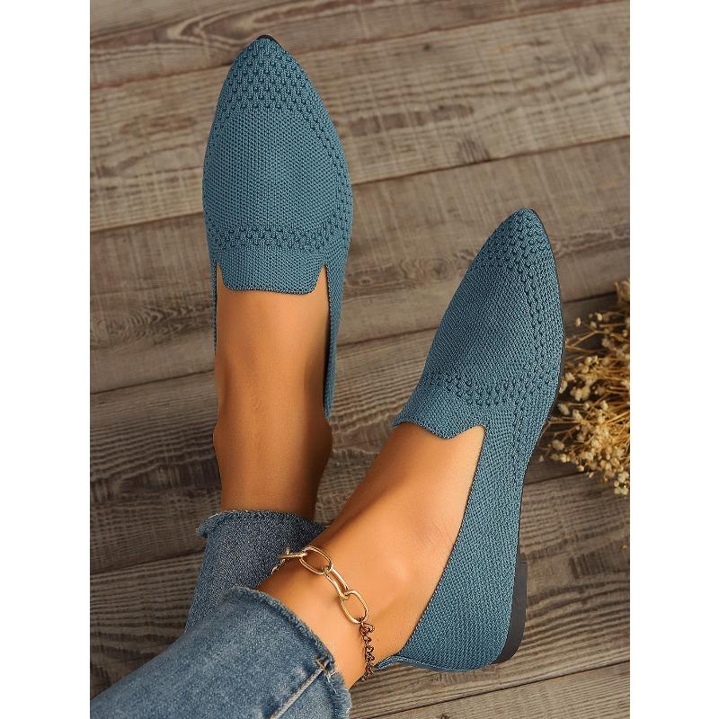 Spring New Large Size Pointed Flat Flying Woven Single Shoes Women's Slip-on Casual Shoes