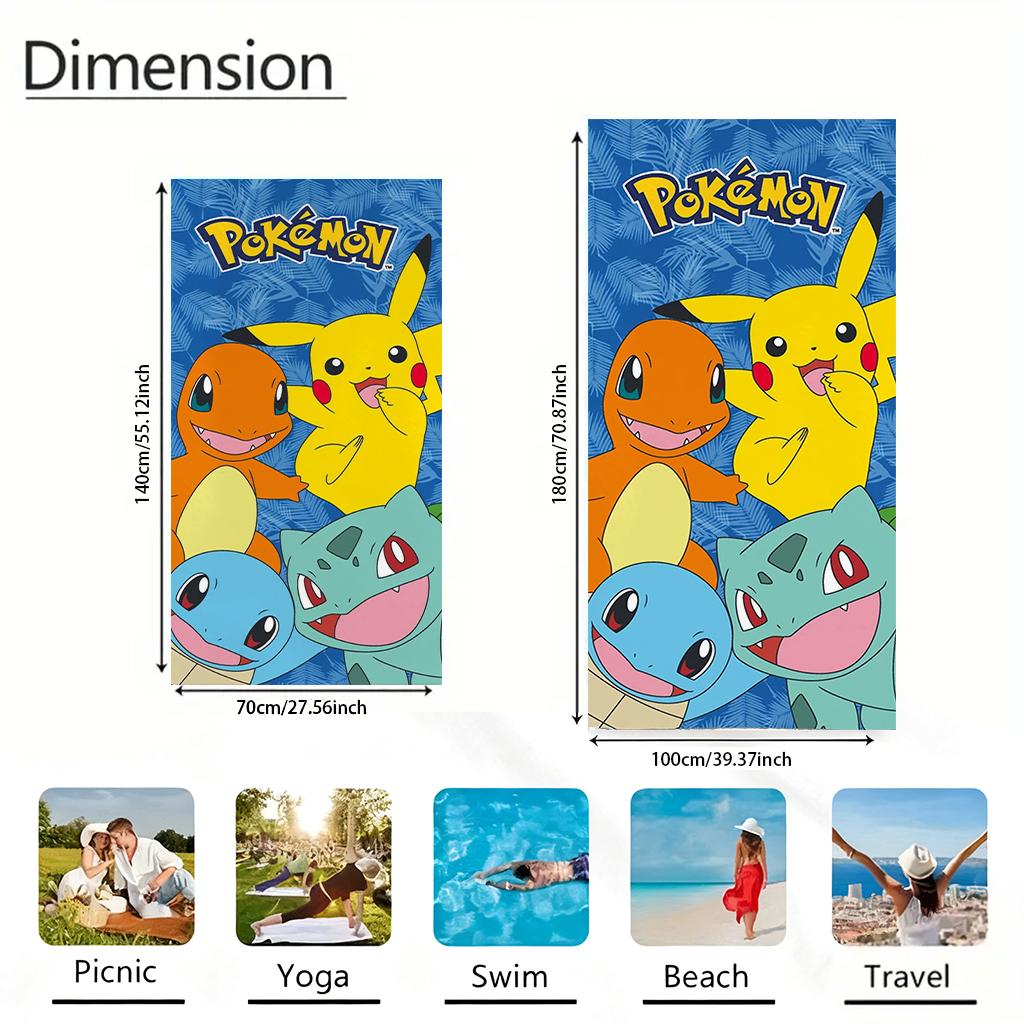 Pokemon Pikachu & Starters Beach Towel, Kids Cartoon Beach Towel, Soft Absorbent Quick-Dry Towel for Beach, Pool, Travel