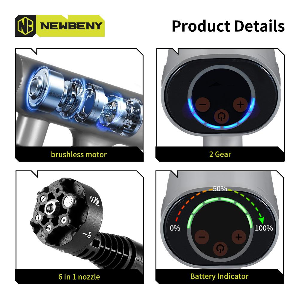 NEWBENY 200Bar 6 IN 1 Brushless Electric Car Washer Cordless Efficient Garden Cleaning Power Tools For  18V-21V Battery