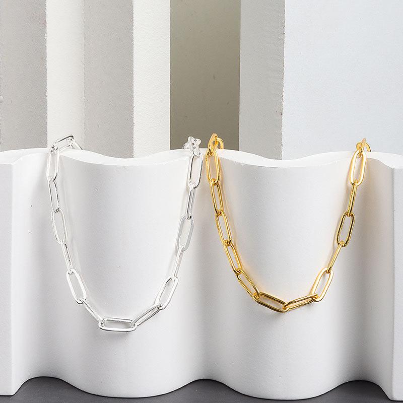 925 Silver Hiphop Necklace New Fashion Simple Geometric Handmade Clavicle Chain Party Jewelry Gifts for Women