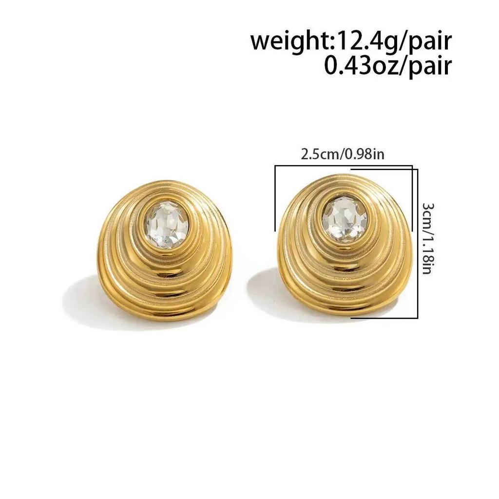 Salircon Temperament Retro Stainless Steel Inlaid Zircon Stud Earring for Women Vintage 18K Gold Plated Piercing Earring Jewelry