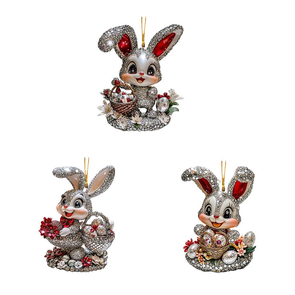 3 Pieces Flat Acrylic Easters Rabbit Pendant Charm for Festival Hanging Bunnys Car Keychains Backpack Keyring Accessory