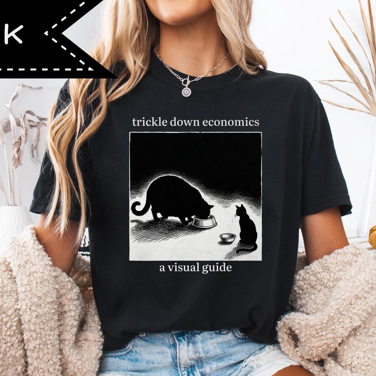 Comfort Colors® Cat Shirt, Trickle Down Economics Visual Guide Tee, Cat Lover Gift, Weirdcore Tee S