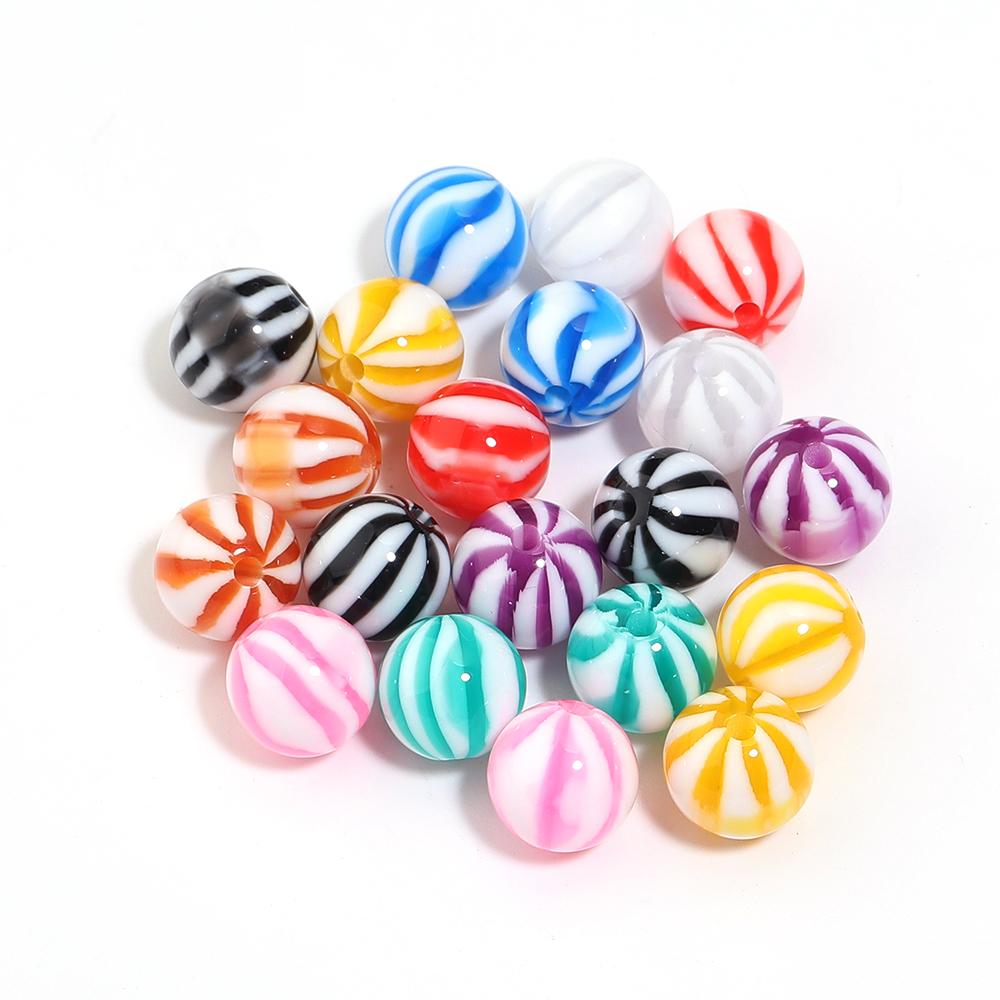 

10-20pcs 12 16mm Candy Colored Resin Striped Beads Loose Spacer Round Beads For DIY Charms Bracelet Necklace Jewelry Accessories