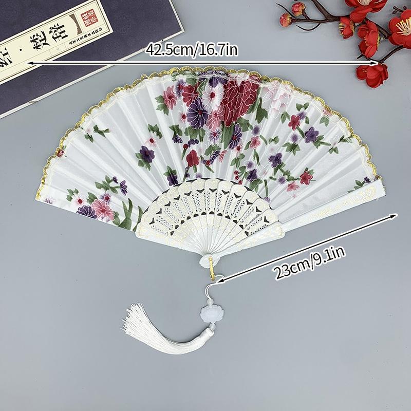 Silk Cloth Folding Fan Traditional Chinese Dancing Fans Hand Fan Portable Performance Props Vintage Wedding Party Photo Props