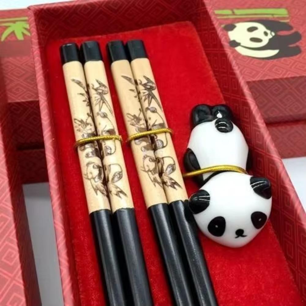 2 Pair With Chopstick Rest Panda Chopsticks Gift Set Non-slip Sushi Chopsticks  Noodle