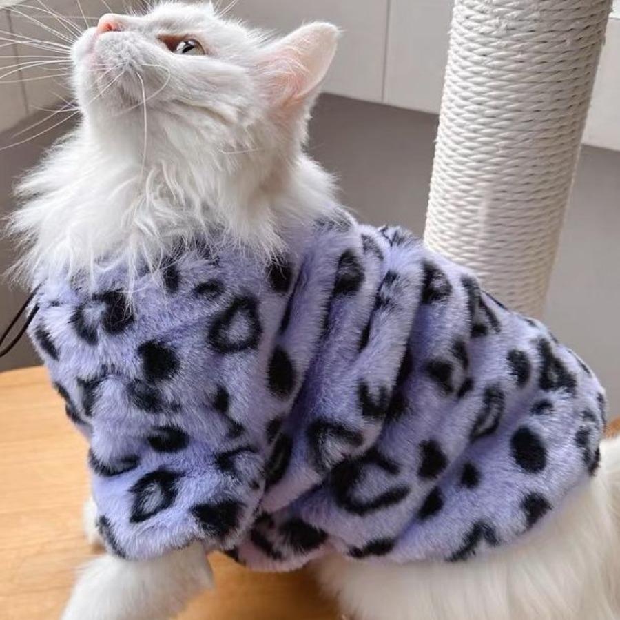Leopard Print Winter Thick Plush Pet Plus Velvet To Keep Warm French Terry Even Cat Blue Cat English Short Cat Cotton-padded Clothes