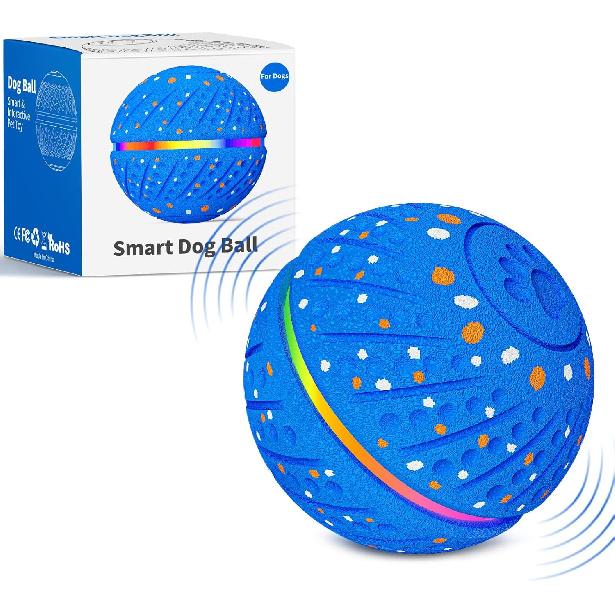 Interactive Dog Toy Ball Smart Moving Automatic Rolling Bouncing Pet Ball with RGB Lights E-TPU Durable 3 Play Modes for Small Medium Dogs Medium синий