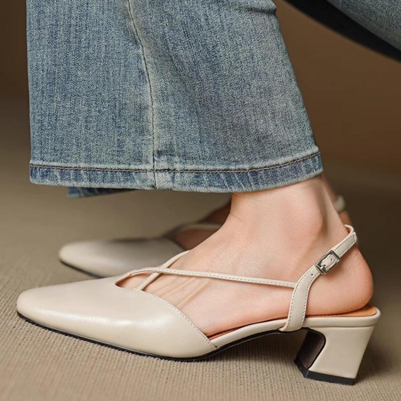 cm thick heel leather retro cross with bag head sandals women's summer temperament empty silver high heel Mary Jane single shoes