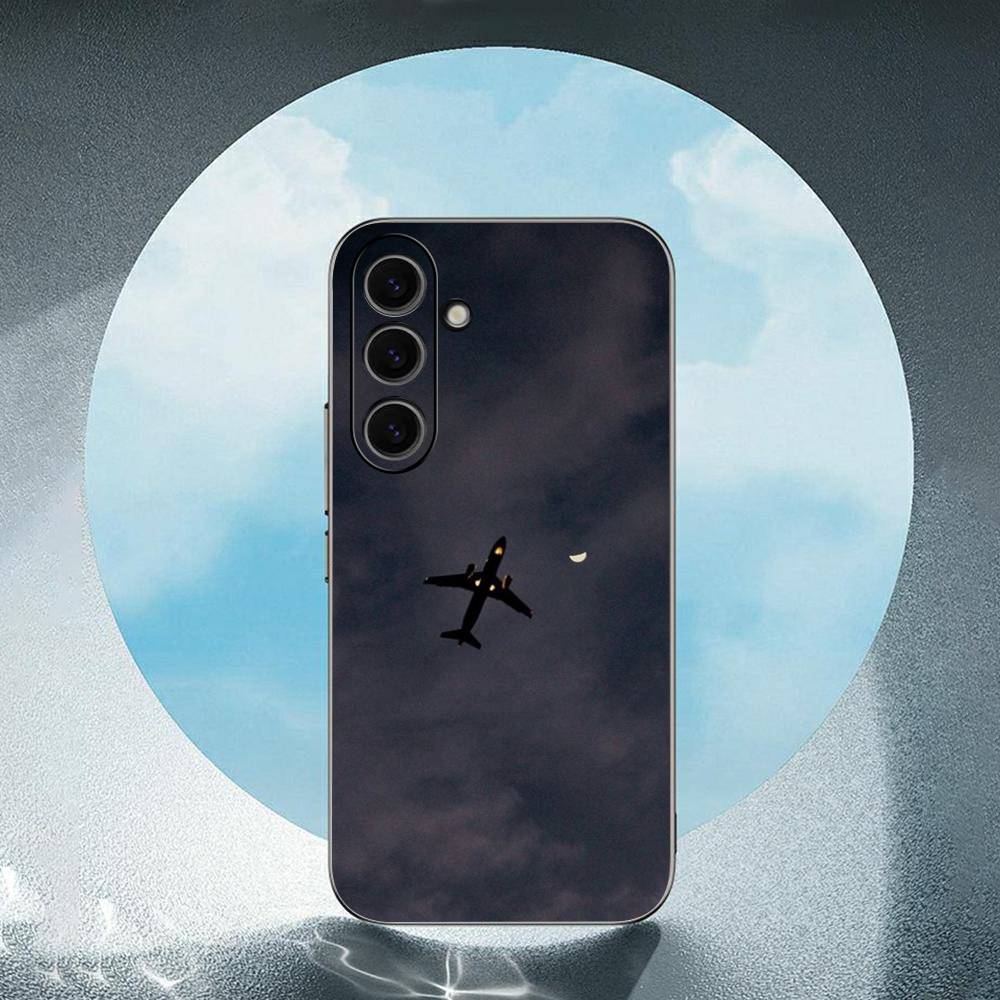 Airplane Travel Sky Luxury Black Phone Case For Samsung Galaxy S23 S24 S25 Ultra S22 Plus S21
