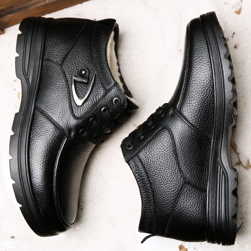 Men's high-top cotton shoes men's velvet wool winter warm men's shoes leather practical snow boots medium old dad shoes