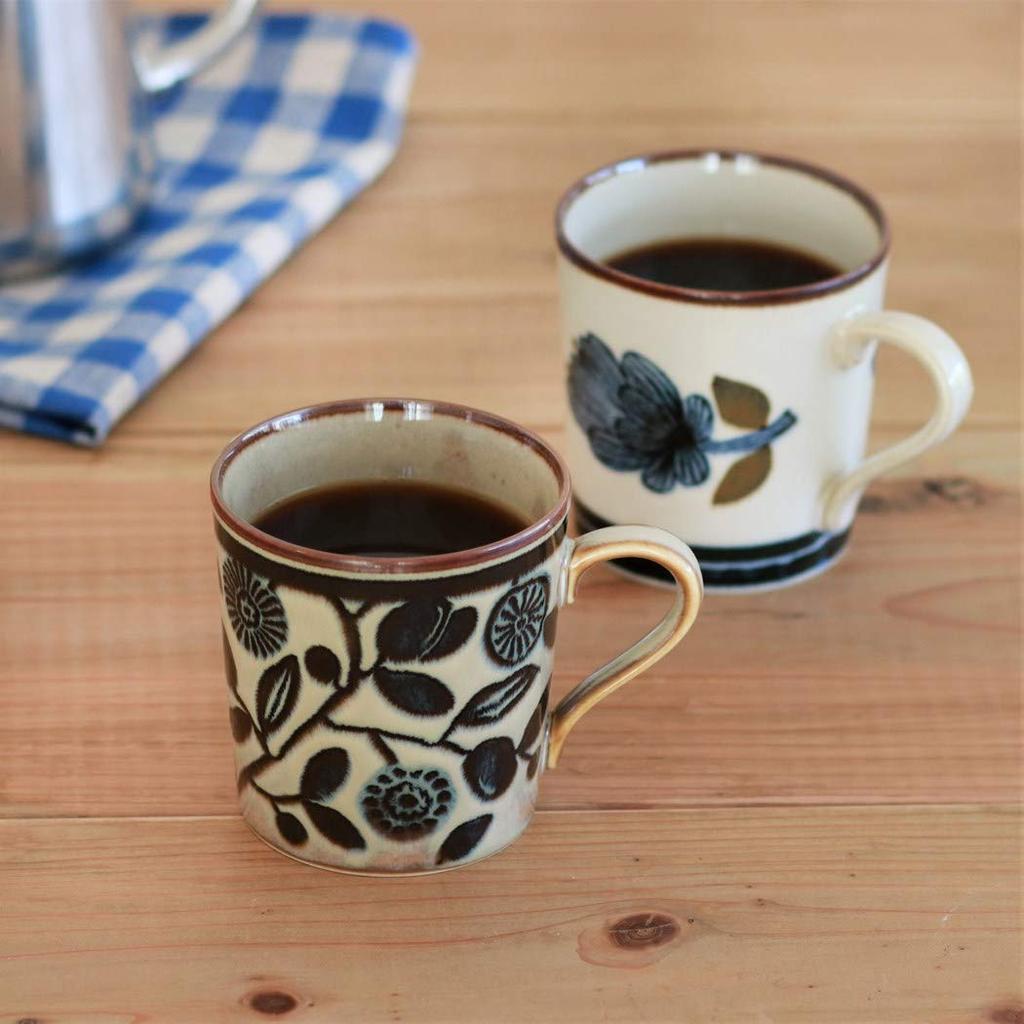 Minoru Pottery Mino Ware Clasico Mug Flower and Olive Set of 2