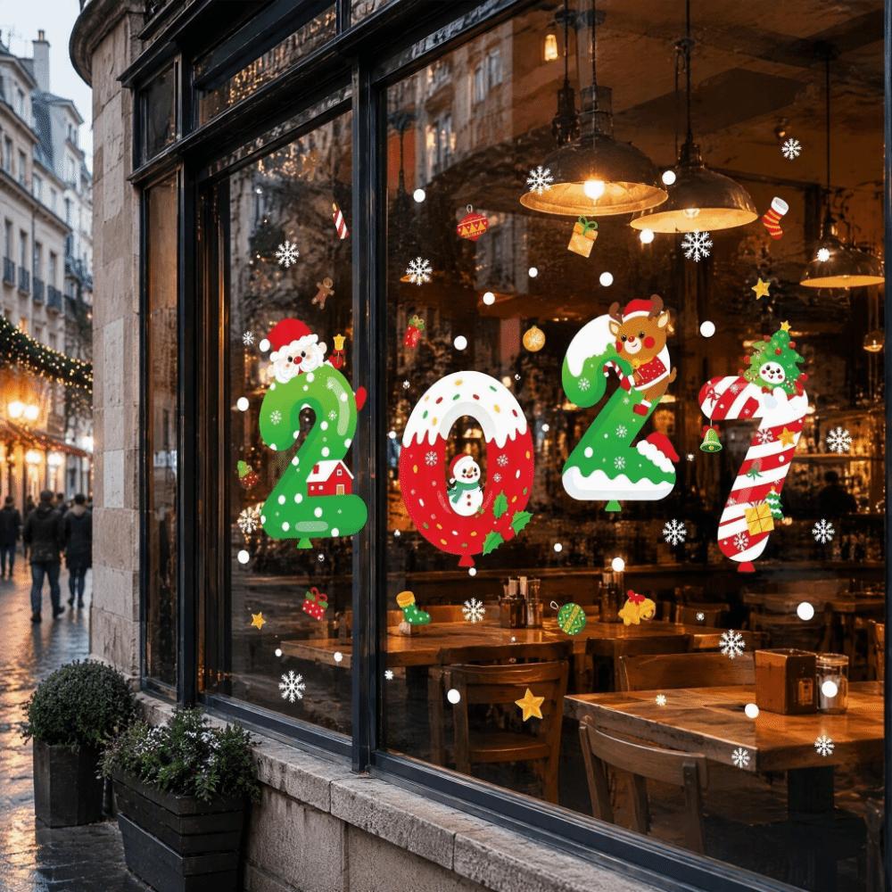 PVC Christmas Window Sticker Static Cling New Year Window Decor New Car Window Decal  Restaurant