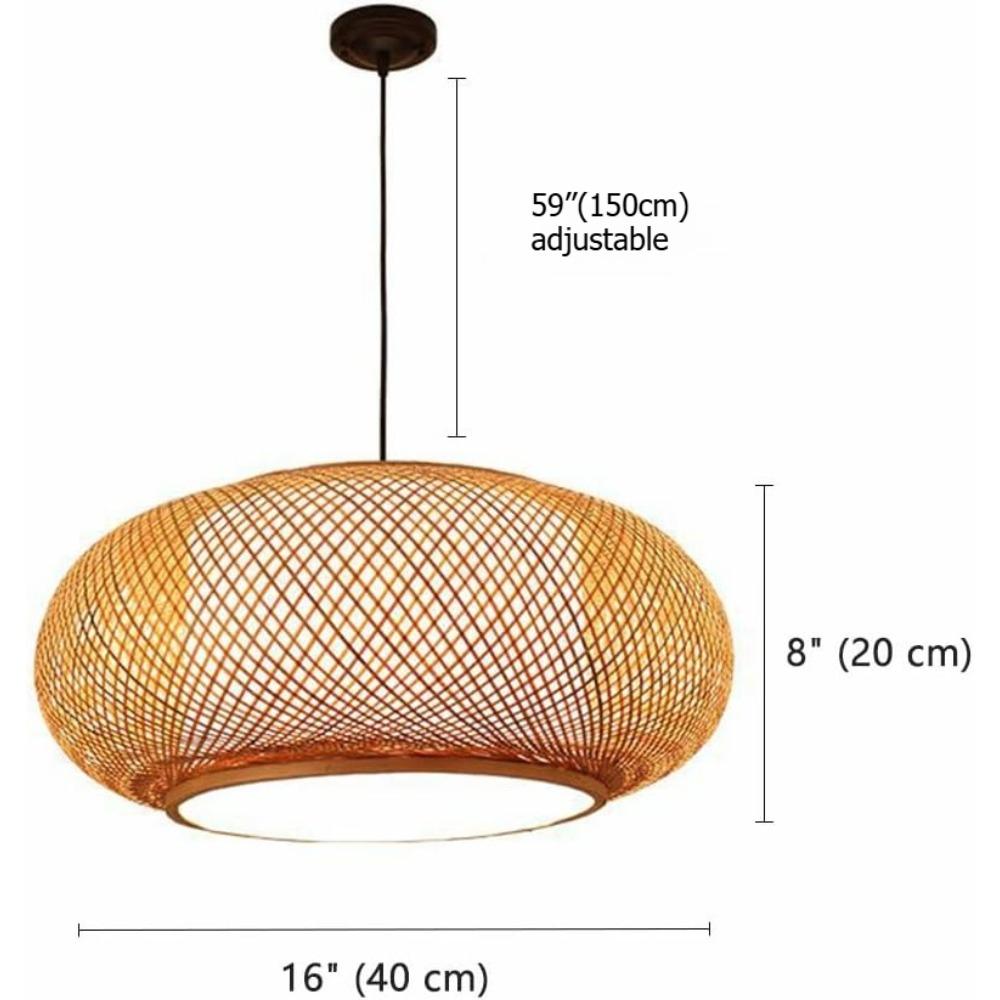 JOYINLED Chinese Style Bamboo Pendant Light 40/60CM Ceiling Light Fixture Woven Rattan Chandelier for Living Room Dining Room