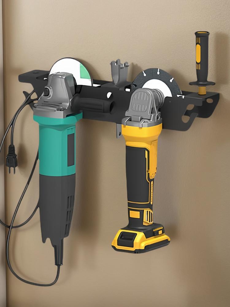 2 Bay Angle Grinder Rack with Cord Hanger Angle Grinder Stand 2 Bay Stand Storage Rack for Cutters Polishers Workspace