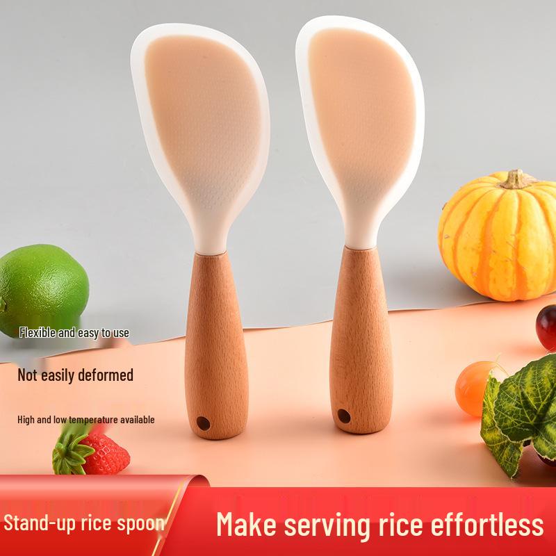 Silicone Non-stick Rice Paddle - Food-grade, Stand-up Rice Spoon, Safe for Cookers