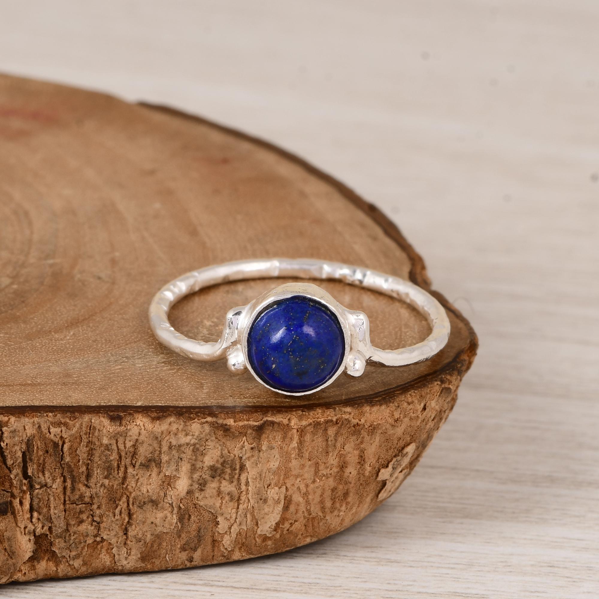 Кольцо с лазуритом, текстурированное, из стерлингового серебра 925 пробы, для ношения в стопке, украшение глубокого синего цвета, подарок для нее, подарок на годовщину, подарки на День святого Валентина. 5