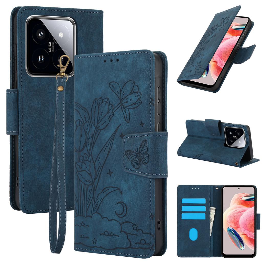 SY-001 For Xiaomi 14T Pro Case Flower Butterfly Leather Wallet Phone Cover with Hand Strap