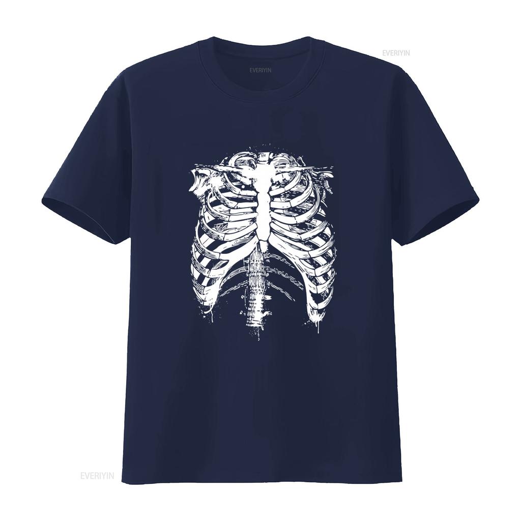 Herren Schwarzes Rippenkorb Skelett Halloween T-Shirt Gruselig Lustiger Kostüm Aufdruck Größen S bis XXXL vintage Gewaschen Mann Mode