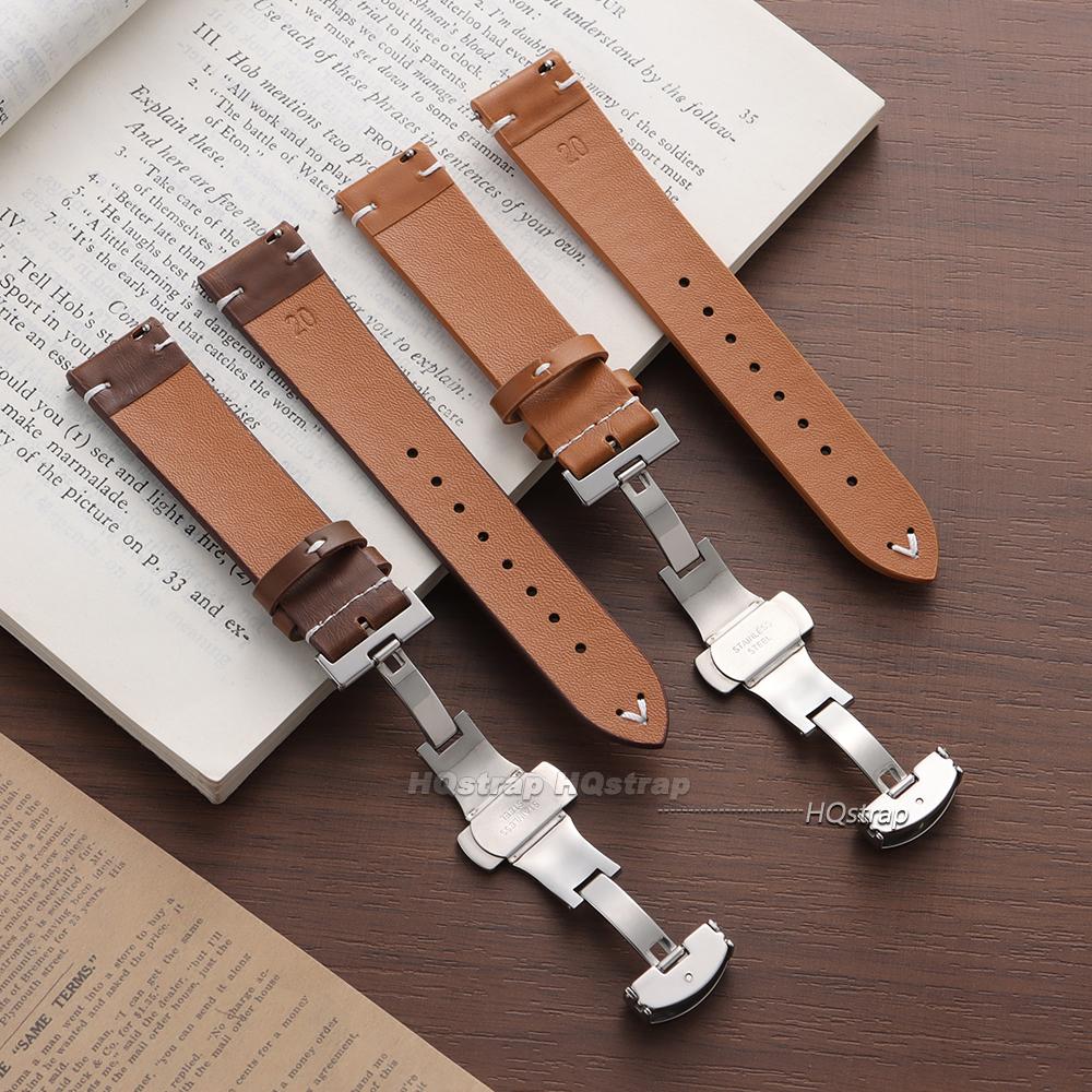 Quick Release Stitching Cowhide Strap for Omega 18 20 22mm Wrist Bracelet for Seiko Vintage Leather Watch Band Butterfly Buckle