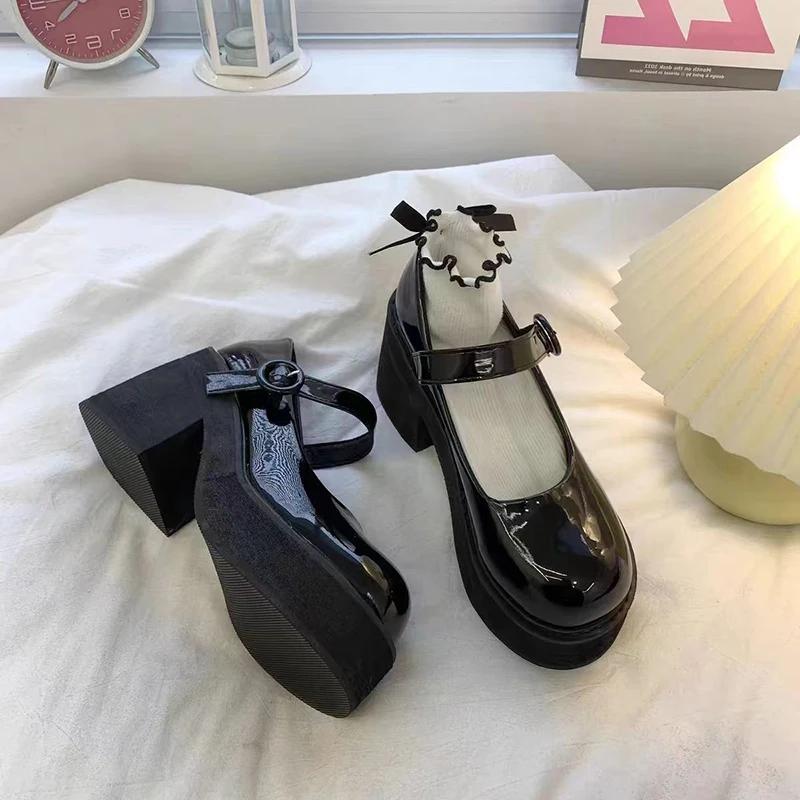 Fashion Platform Thick High Heel Women Mary Jane Shoes Fashion Shallow Round Toe JK Single Shoes Ladies Dancing Party Prom Footwear