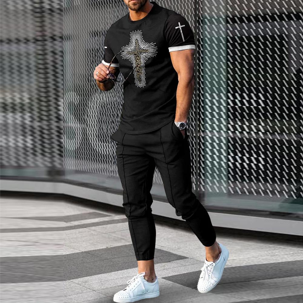 Set Estivi Uomo Tuta T-shirt Pantaloni Completi 2 Pezzi Moda Pantaloni Casual Oversize Abbigliamento Uomo Abbigliamento Sportivo Jogging