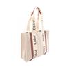 Used Chloe WOODY Medium Tote Tote Bag canvas leather Beige Brown Used Women