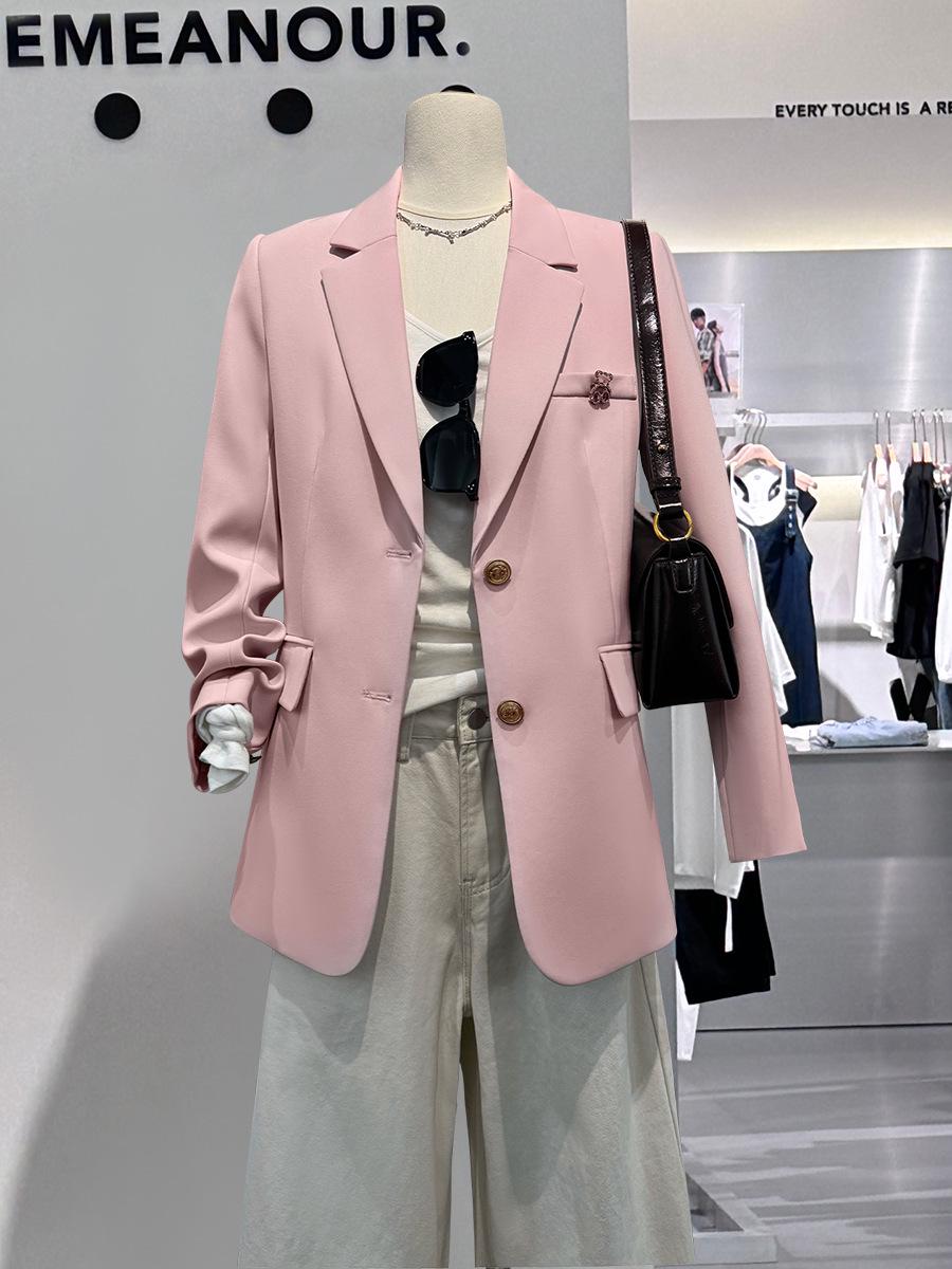 

Women s Pink Korean-British Style Blazer - Unique Spring/Autumn 2025 Design S