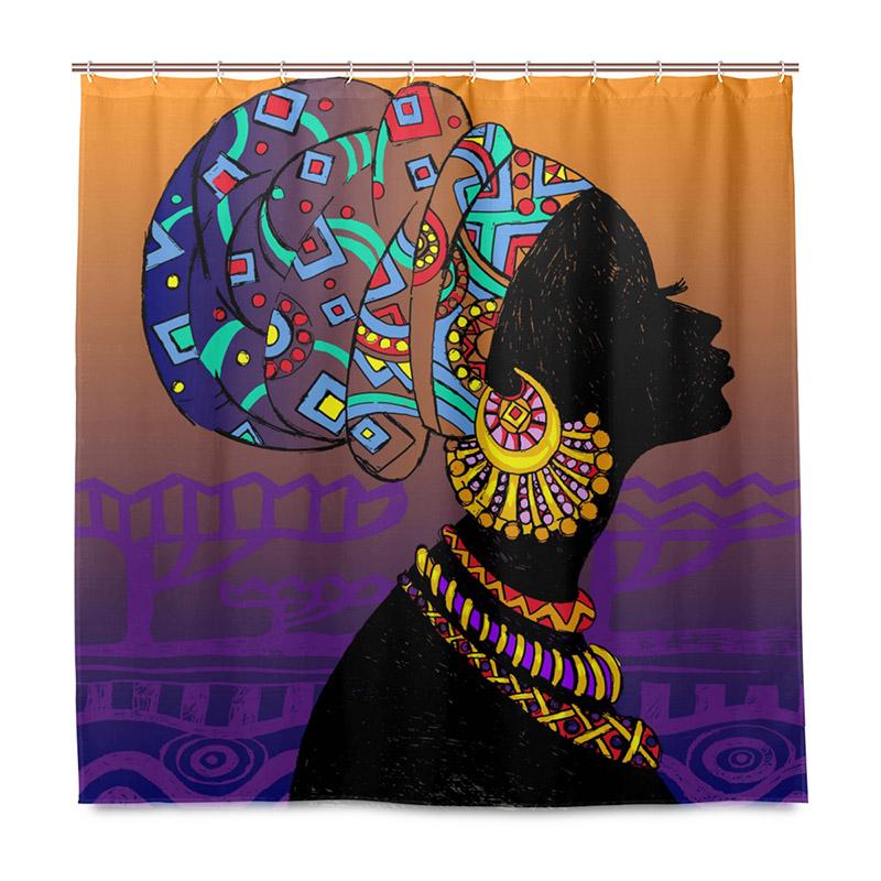 Drop Shipping Waterproof Shower Curtain African Women Bathroom Decor Curtain 100% Polyester Fabric Bath Curtain With 12 Hooks