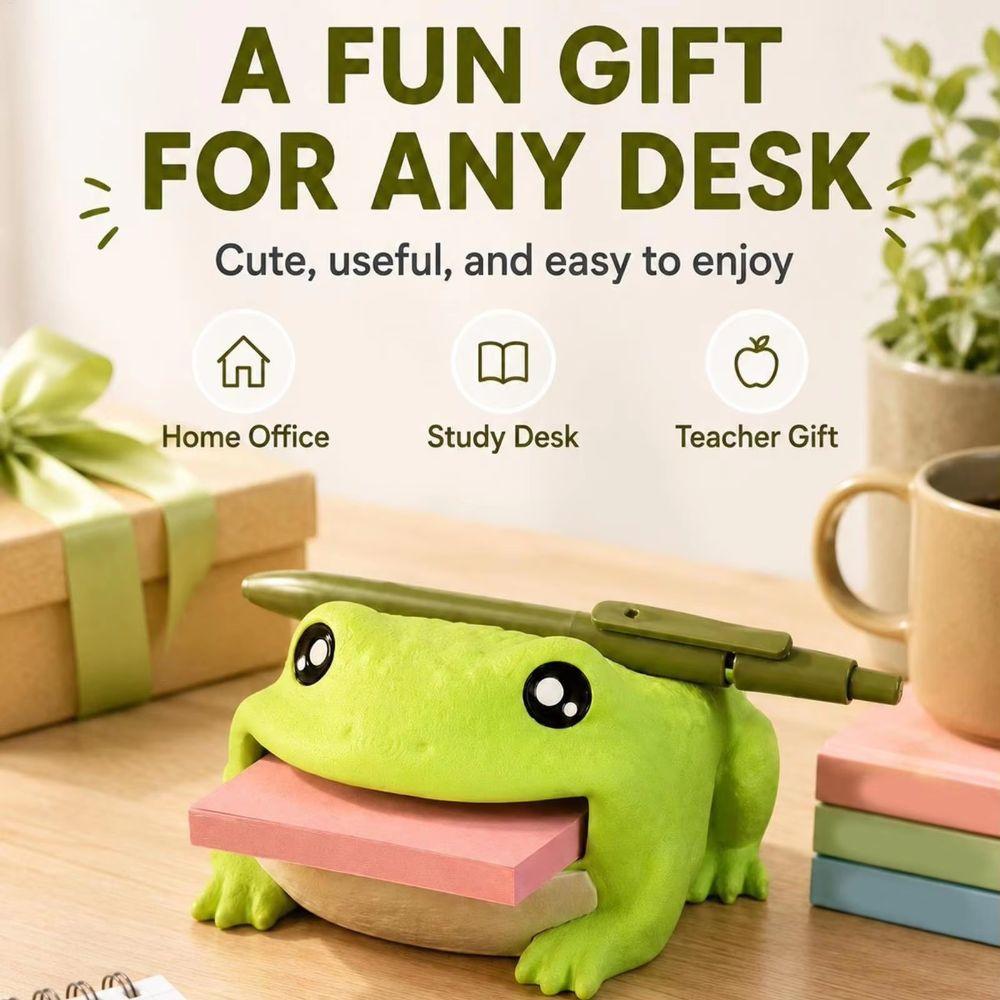Cute Frog Shape Frog Desk Organizer Matte Finish Memo Holder Durable Pen Rest Slot Desk Decor