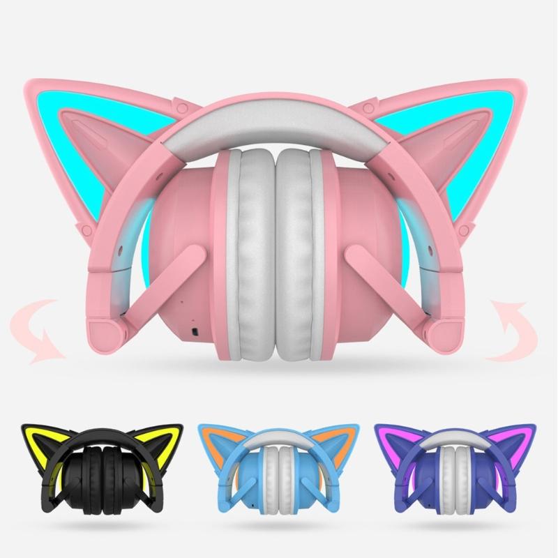 Cute for Cat Ear Pattern Kids Headset Bluetooth-compatible5.0 Headphone Best Present for Girls Boys Birthday Party New Y