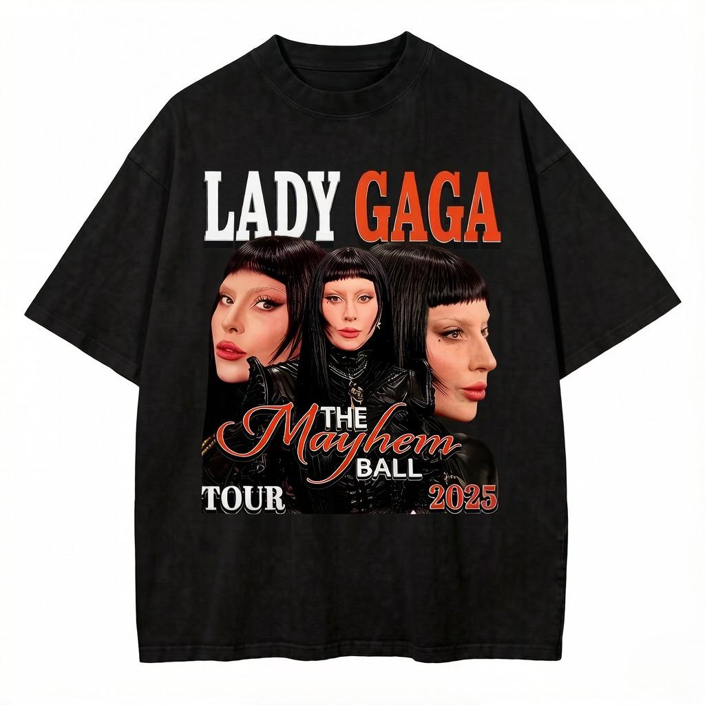 Retro Washed Version of Lady Gagas Chaos Carnival Tour Tshirt Unisplendour Fashion Design Highquality Cotton Tshirt 2XL