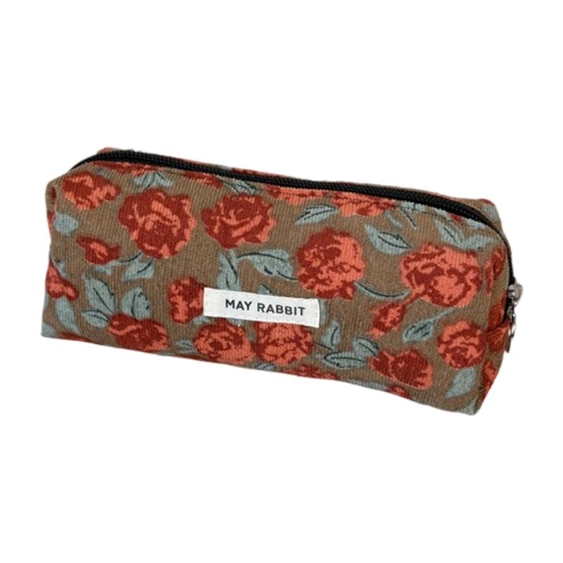 Corduroy Pencil Pouch With Spacious Compartment Student Organizer Washable Cosmetic Bag For Daily Use