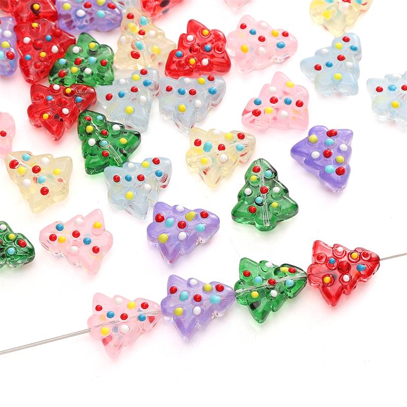 [15X16mm] Hand-painted Christmas Tree Beads Glass Christmas Tree Beads DIY Handmade Christmas Jewellery Accessories 1pc