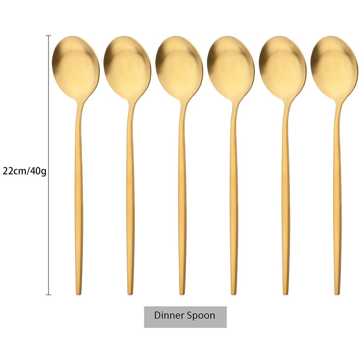 

6Pcs/Set Набір обідніх ложок із чорного золота Матовий столовий посуд із нержавіючої сталі Вестерн Столові прилади Десертна ложка Посуд для вечірки Кухонний набір столового срібла золотий
