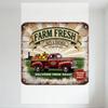Vintage Rustic Farm Fresh Metal Sign with Red Pickup Truck, Fruits & Vegetables for Countryside Home Decor, Farmhouse Kitchen Wa