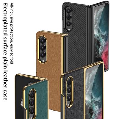 Luxusný galvanicky pokovovaný povrchový hladký kožený kryt na telefón pre Samsung Galaxy Z Fold 4 Pevný tenký nárazuvzdorný zadný kryt