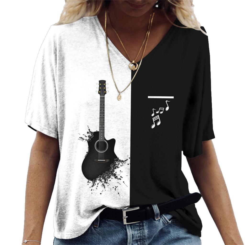 Rock Band Women's Short Sleeved T-shirt Casual Loose Party 3D Printed Short Sleeved V-neck T-shirts