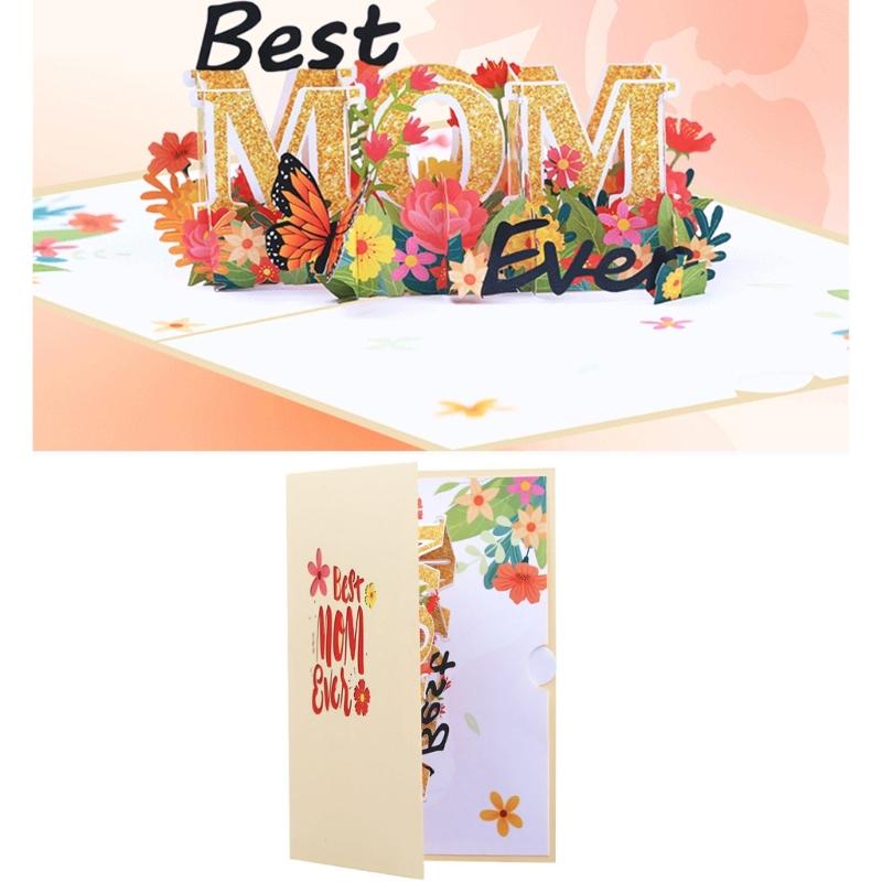 3D Mothers Day Best Mom Greeting Card Handwriting Card Access for Wedding Birthday Invitation Cards