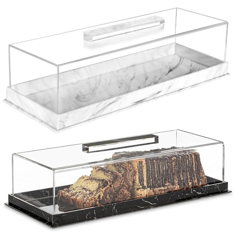 Rectangular Cake Display Box with Clear Lid Acrylic Cake Box Cake Container Cake Storage Tray for Home and Commercial