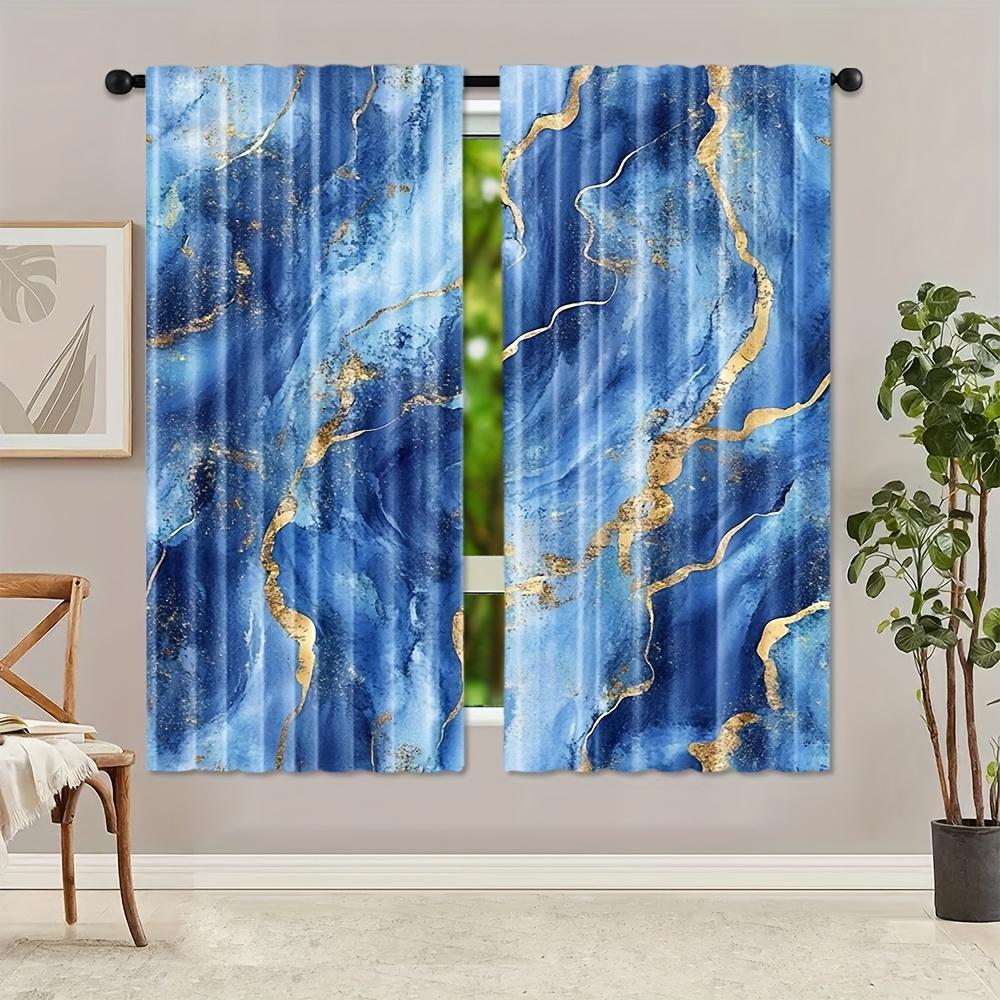 2 Panels Blue Gold Marble Printed Curtains Abstract Luxury Drapes Polyester Living Room Bedroom Window Treatment Home Decor