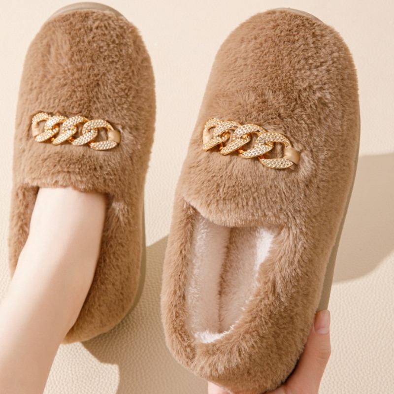 Fashion Women's Warm Short Plush Lining Slippers Non Slip Slip On House Shoes Fashion Lady Moccassins Loafers