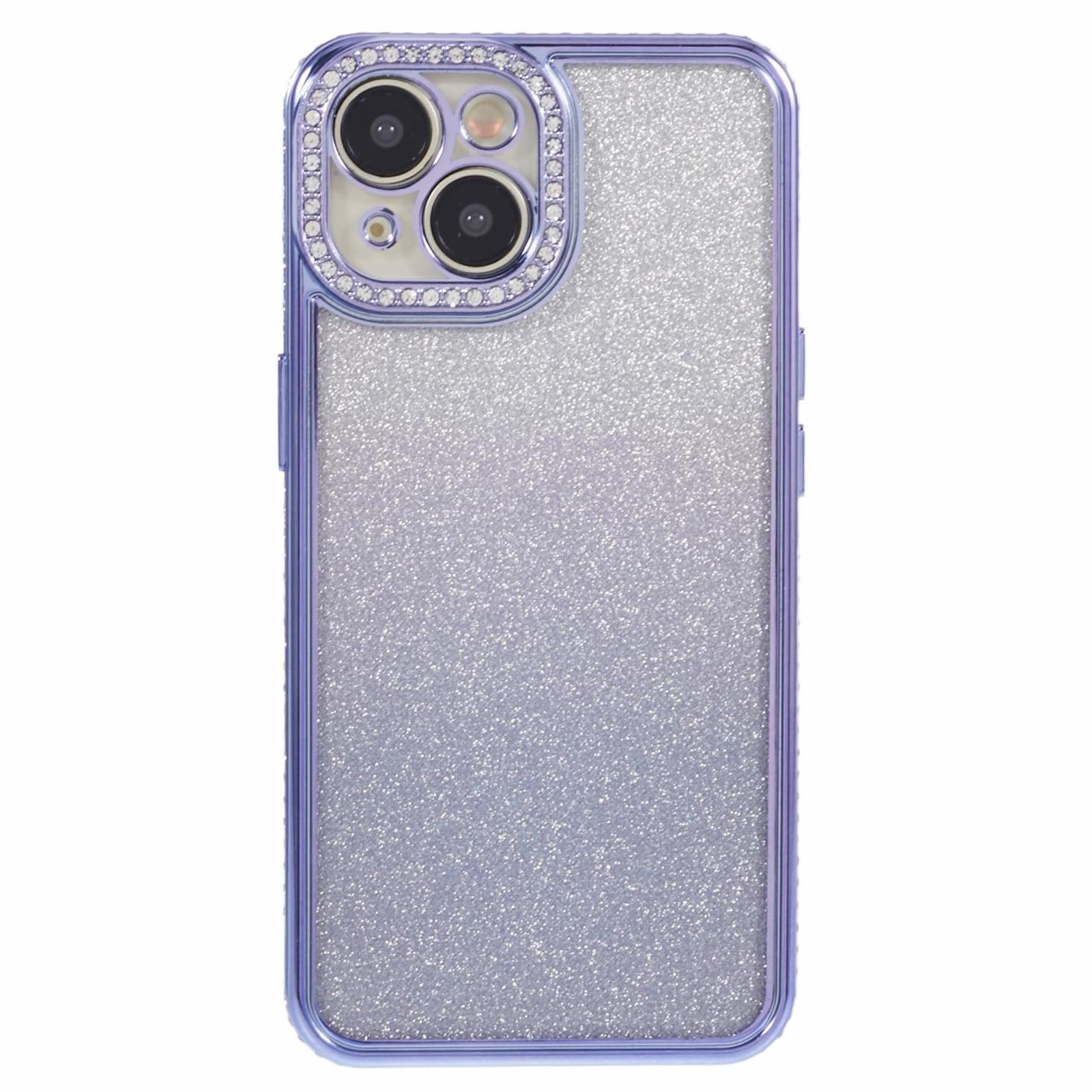 

For iPhone 15 Case Gradient TPU Phone Cover with Rhinestone Lens Frame Dark Purple
