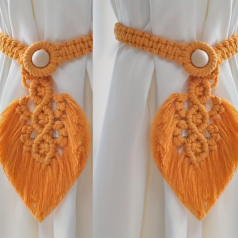 2pcs Bohemian Style Handmade Braided Leaf Cotton Rope Curtain Fasteners Curtain Ties Tassel Leaf Curtain Ties Home Decoration