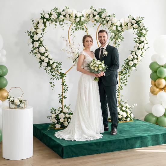 Metal Arch Backdrop Stand 3 Pcs 5.7 Ft Heart Stand Gold Shape Wedding Photo Balloon Frame with Base for Proposal Ceremony Valentine's Day Engagement
